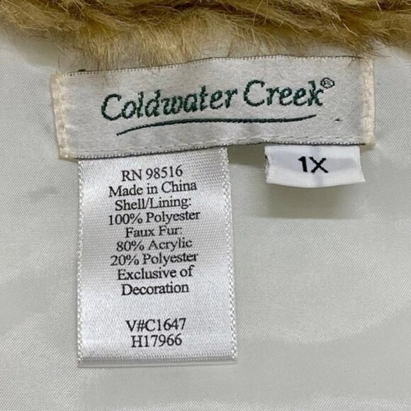 Coldwater Creek Jacket Women's 1X Cream Paisley Faux Fur Exclusive Deco Coat EUC - Picture 15 of 15
